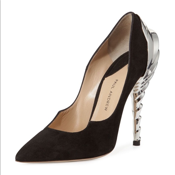 Paul Andrew Shoes - Paul Andrew Black Suede Pumps with Sculptural Silver Heel